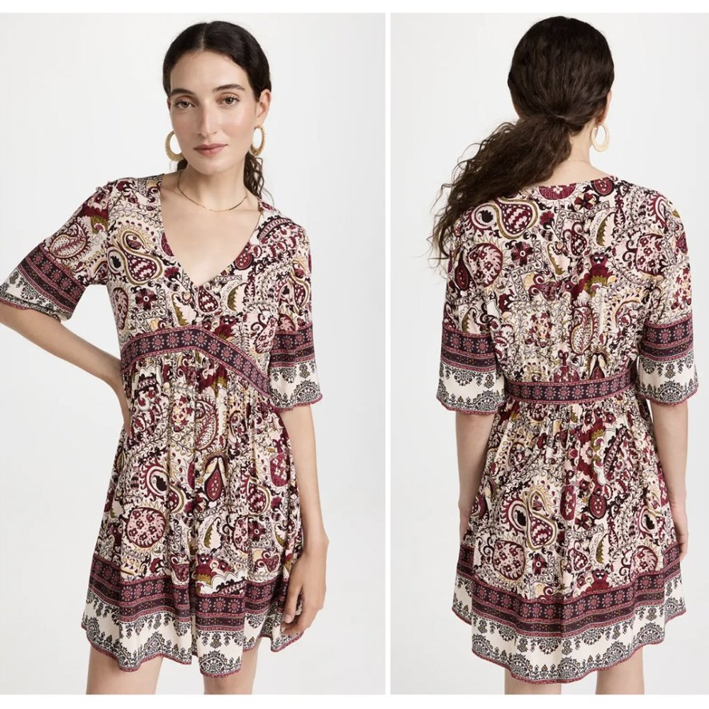 Ba&sh Zelda Women Paisley Crepe Mini Dress Size 1 US4 Floral V-Neck Boho…
